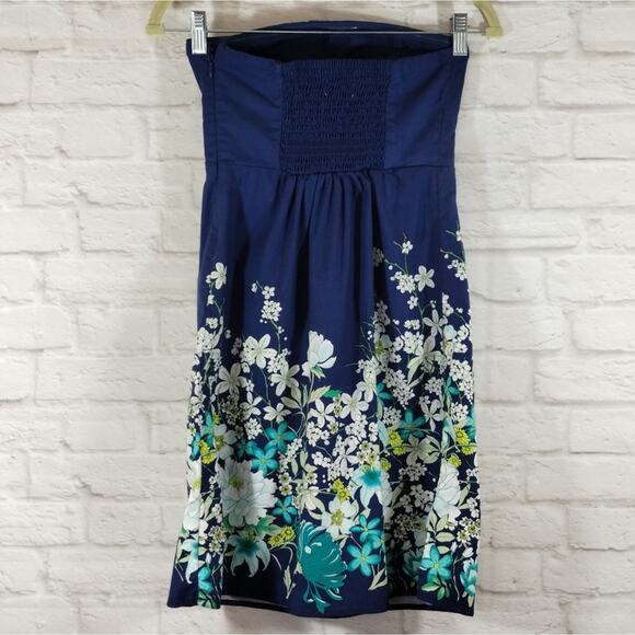 A Old Navy Women's Blue Floral Strapless A Line Fit & Flare Canvas Dress Size 0 - Picture 11 of 13